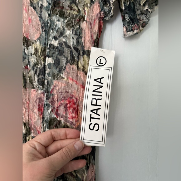 Vintage 90s STARINA Colorful Floral Gussets Grunge Boho Romantic Goth Maxi Dress - Picture 2 of 8